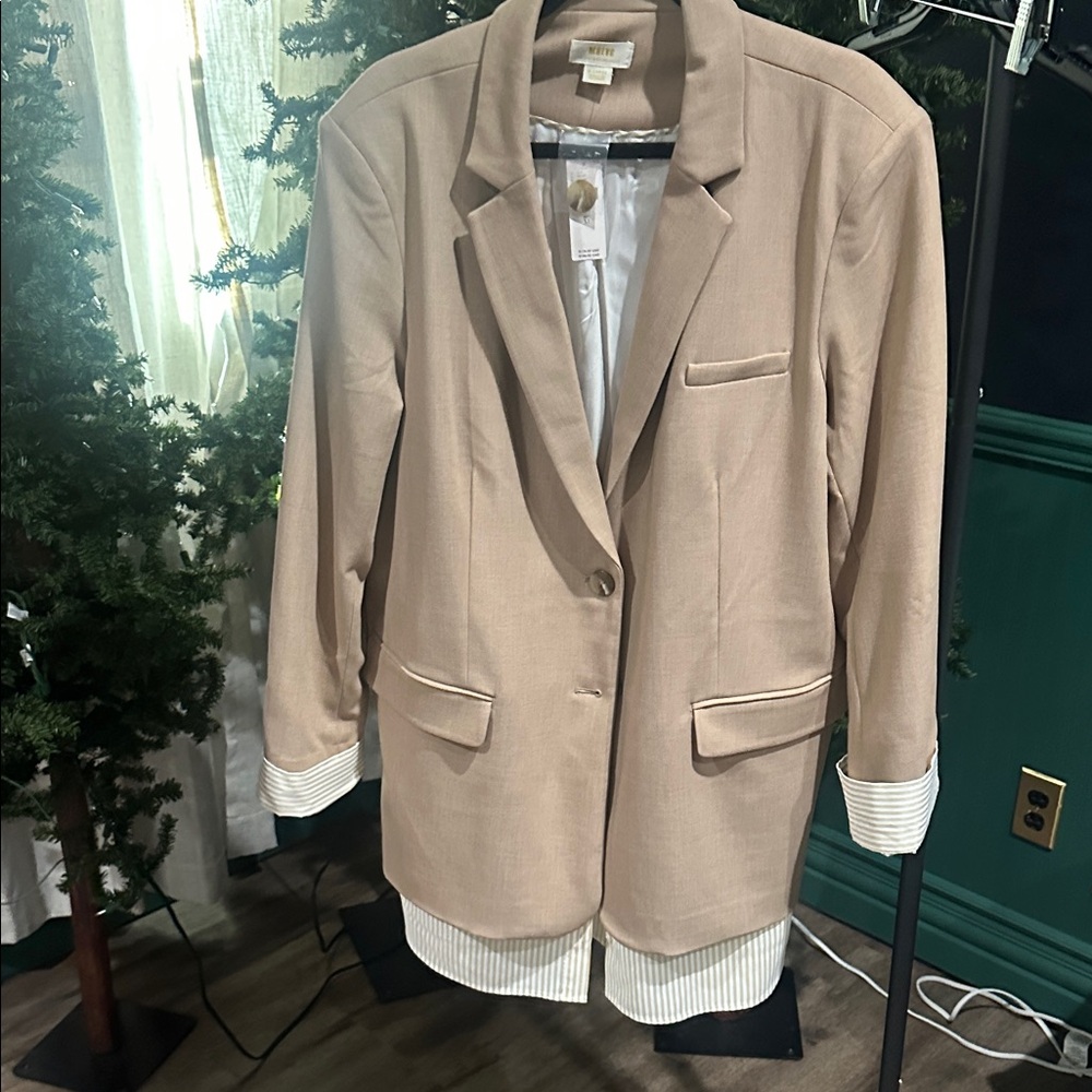 Maeve Tan Blazer with Striped Trim